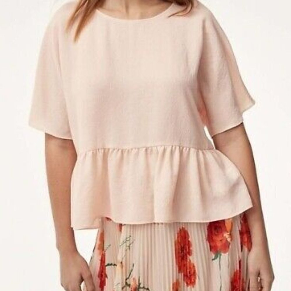 Wilfred Women's size Small Macee Blush Pink Peplum Ruffle Blouse Shirt